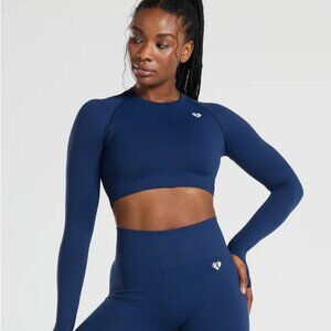 Women's Best Power Seamless Crop Top Sapphire Blue Size S | NWT Gym Activewear